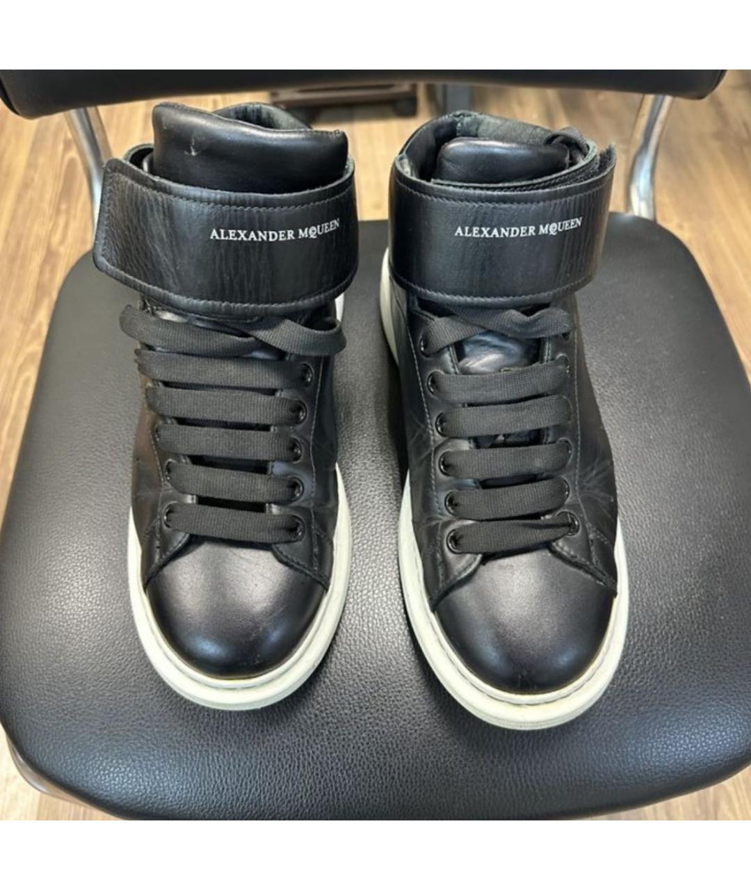 ALEXANDER MCQUEEN Антрацитовые кожаные высокие кроссовки / кеды, фото 2