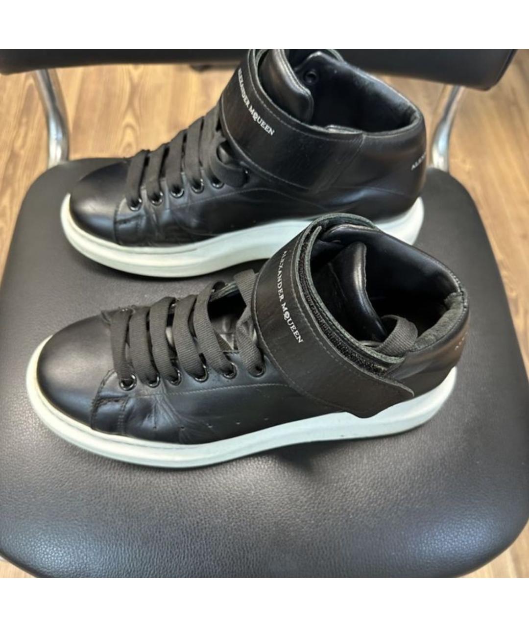 ALEXANDER MCQUEEN Антрацитовые кожаные высокие кроссовки / кеды, фото 4