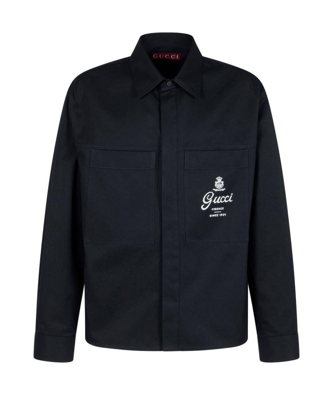GUCCI Темно-синяя хлопковая кэжуал рубашка, фото 1