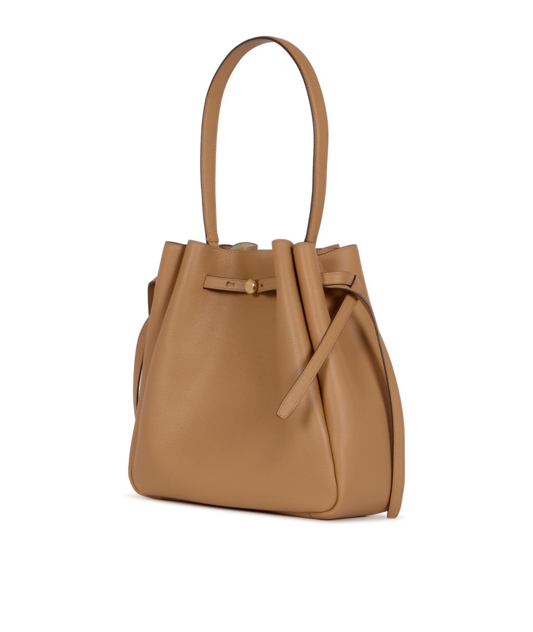 TORY BURCH Бежевая кожаная сумка с короткими ручками, фото 2