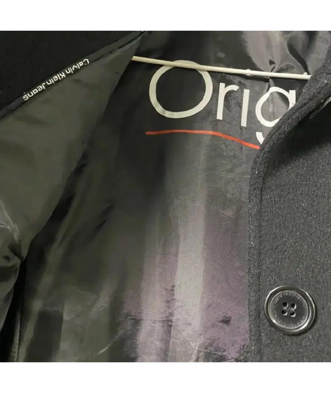 CALVIN KLEIN Черное шерстяное пальто, фото 2