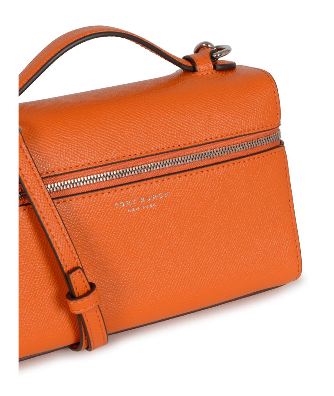 TORY BURCH Оранжевая кожаная сумка с короткими ручками, фото 4