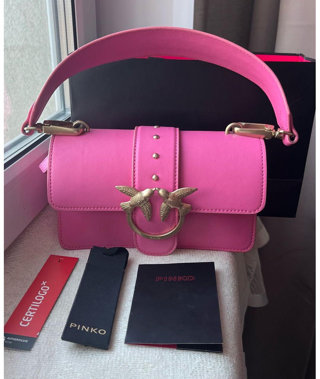 PINKO Розовая кожаная сумка с короткими ручками, фото 2