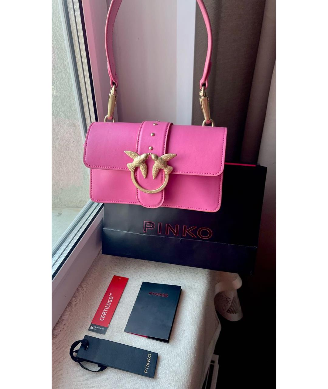 PINKO Розовая кожаная сумка с короткими ручками, фото 8