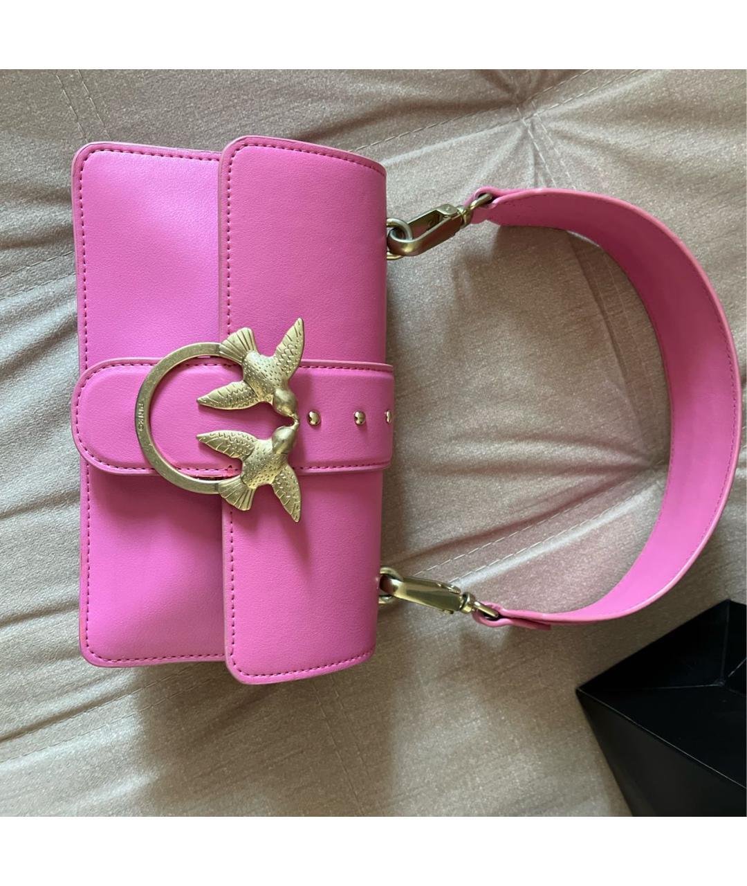 PINKO Розовая кожаная сумка с короткими ручками, фото 5