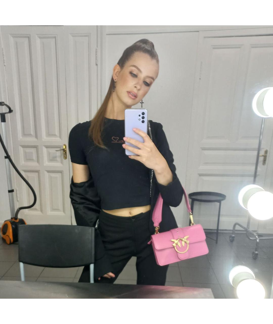 PINKO Розовая кожаная сумка с короткими ручками, фото 7