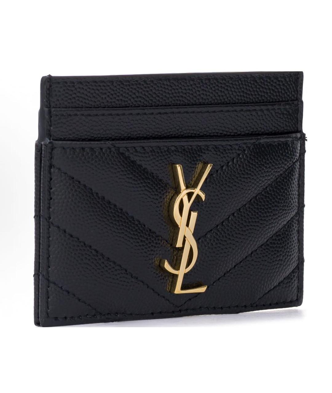 SAINT LAURENT Черный кожаный кардхолдер, фото 2