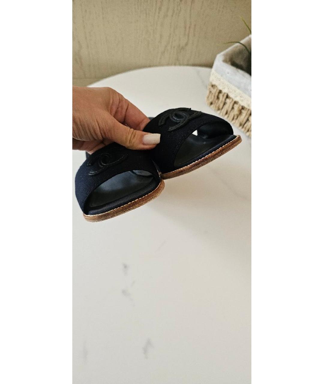 CHANEL Темно-синие текстильные мюли, фото 2