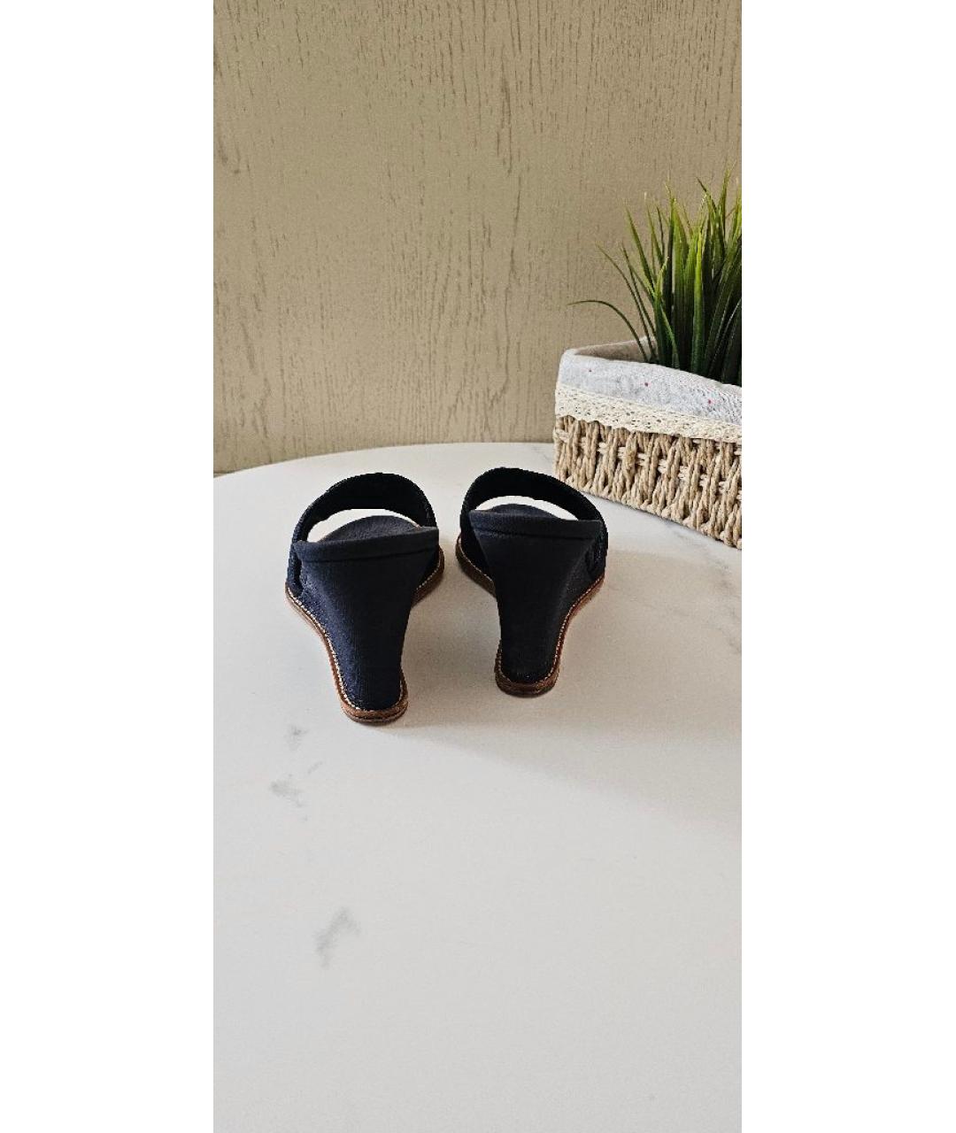 CHANEL Темно-синие текстильные мюли, фото 4