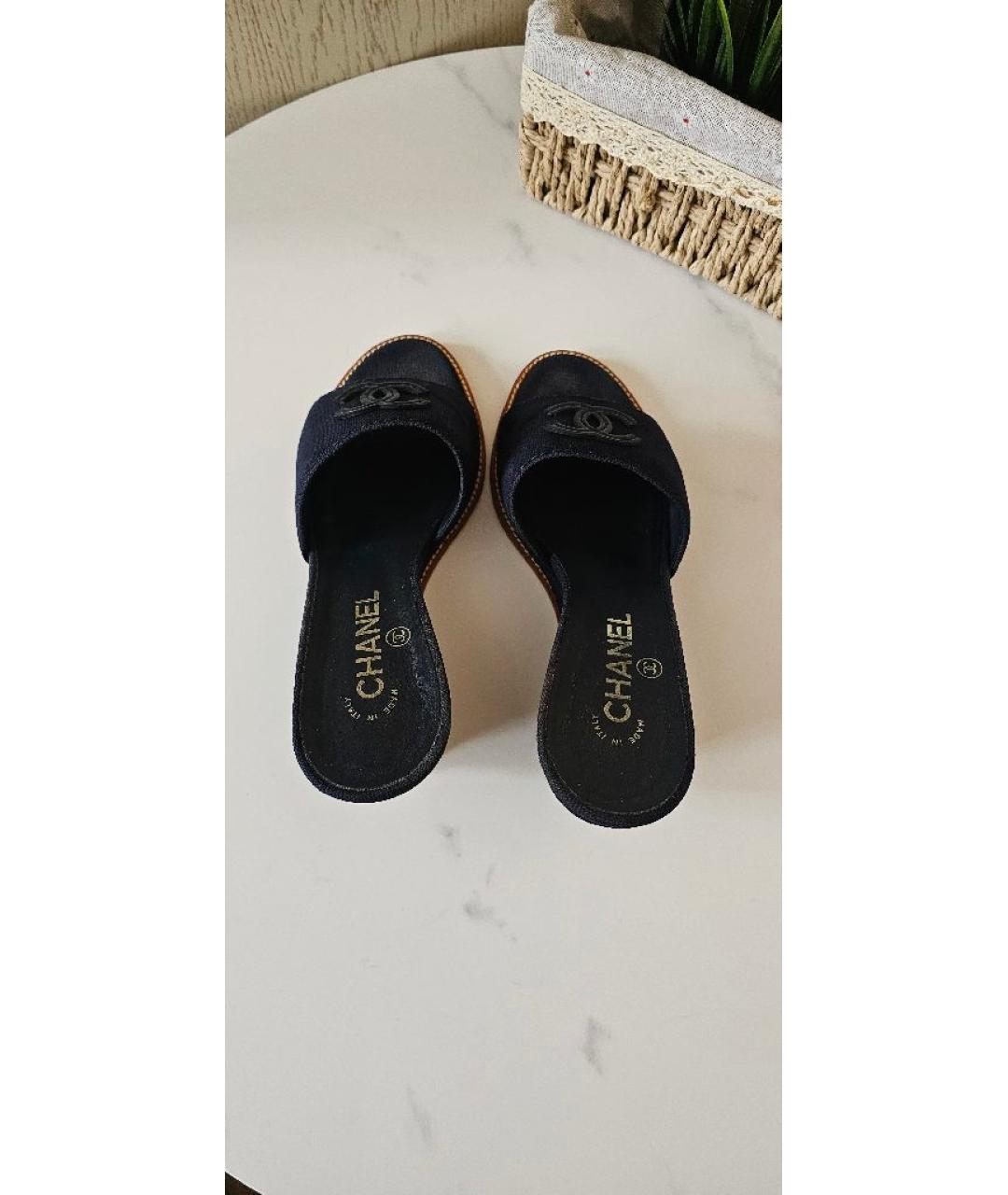 CHANEL Темно-синие текстильные мюли, фото 3