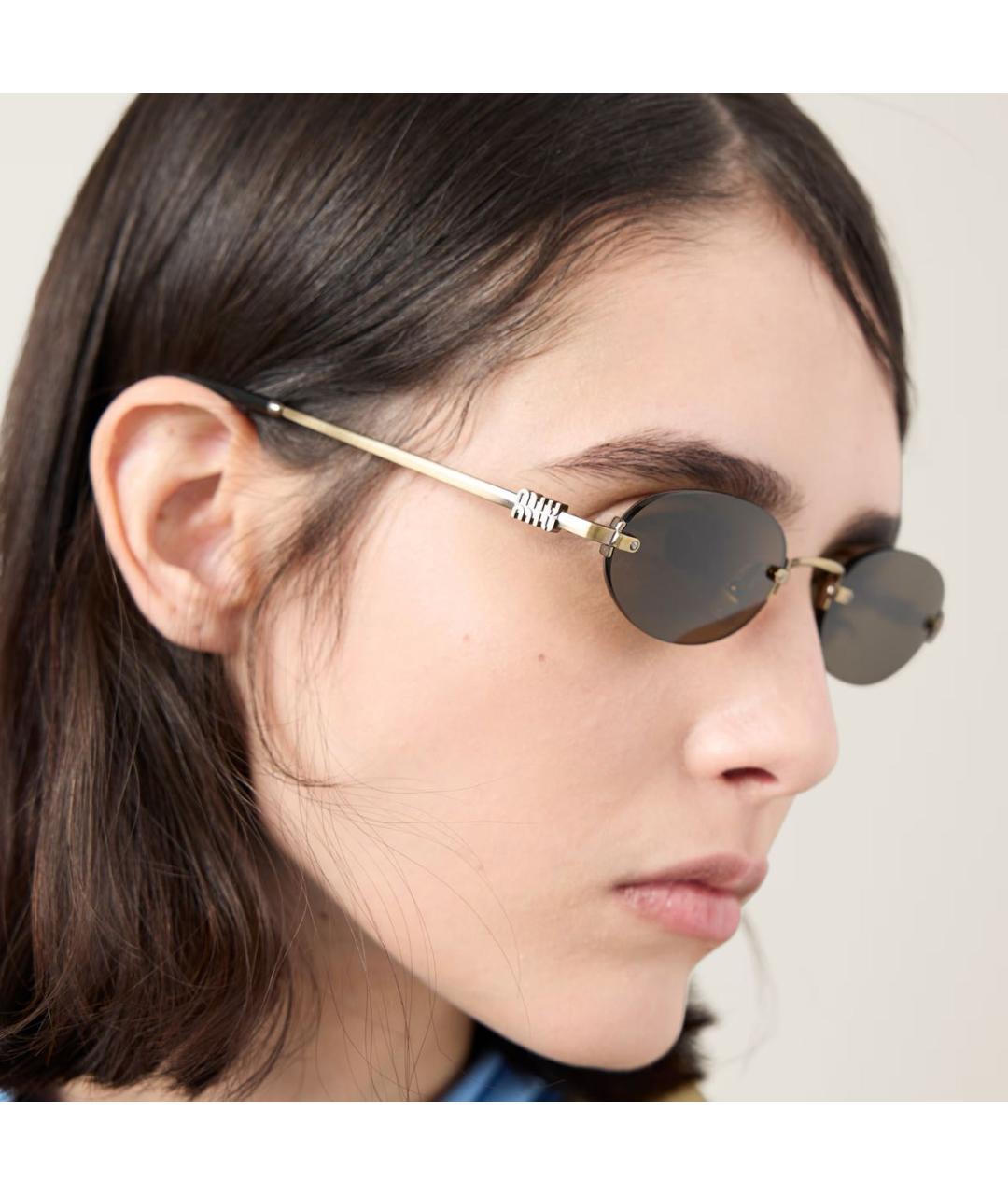 MIU MIU Коричневые металлические солнцезащитные очки, фото 4