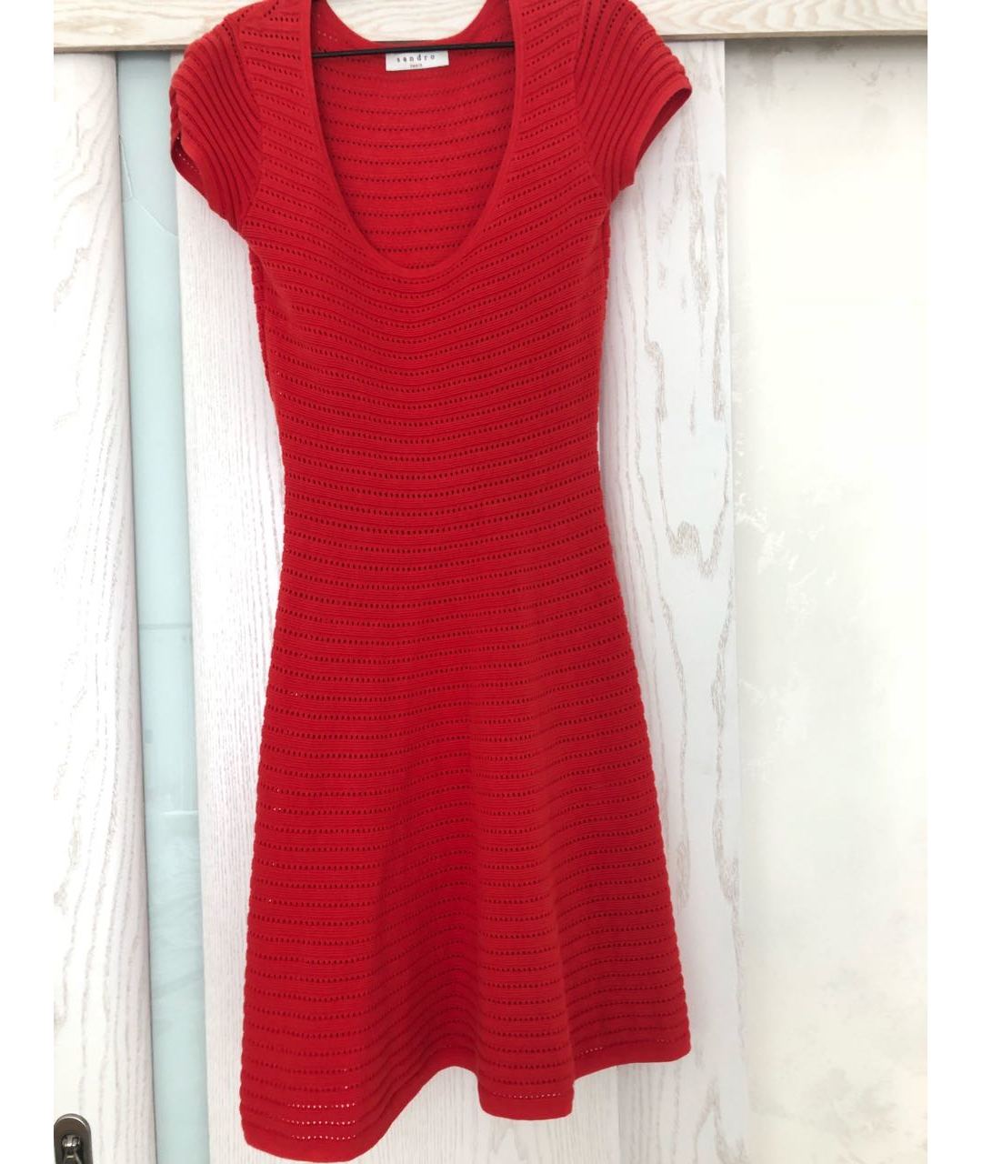 SANDRO Красное хлопко-эластановое повседневное платье, фото 4