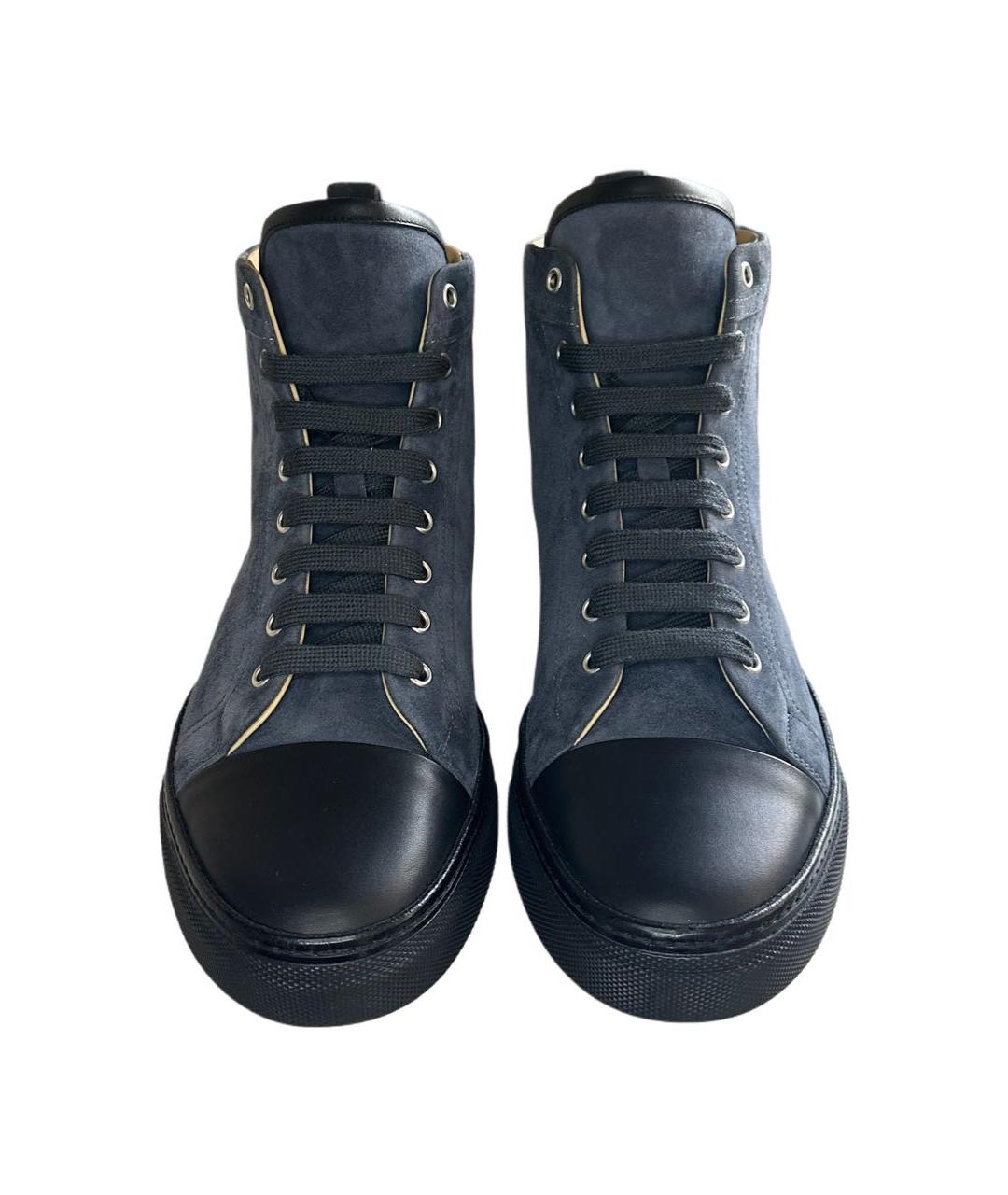 HERMES Темно-синие замшевые высокие кроссовки / кеды, фото 2