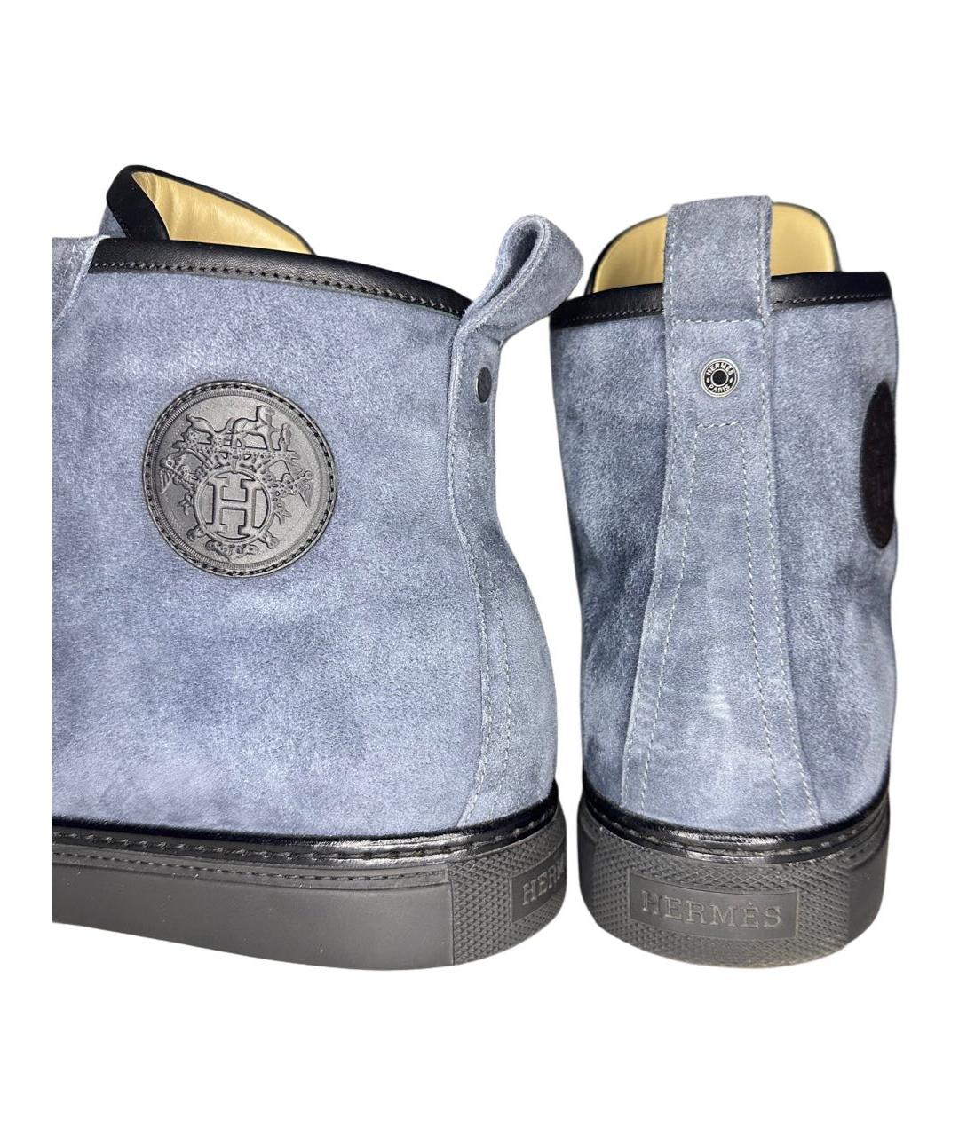 HERMES Темно-синие замшевые высокие кроссовки / кеды, фото 4