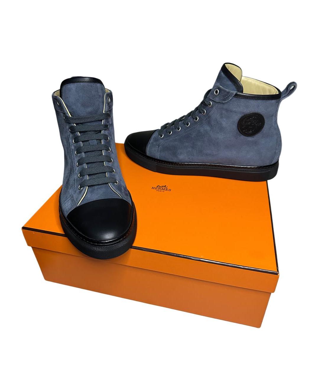 HERMES Темно-синие замшевые высокие кроссовки / кеды, фото 5