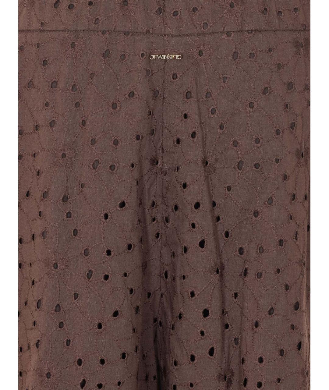 TWIN-SET Коричневые хлопковые прямые брюки, фото 3