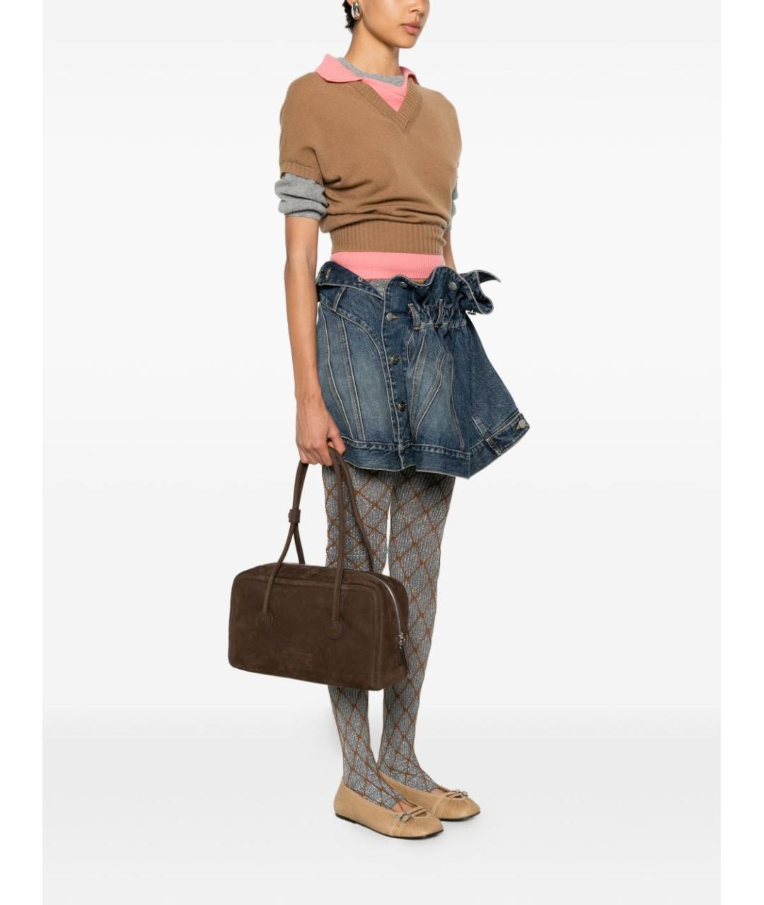 MARGESHERWOOD Коричневая замшевая сумка с короткими ручками, фото 3