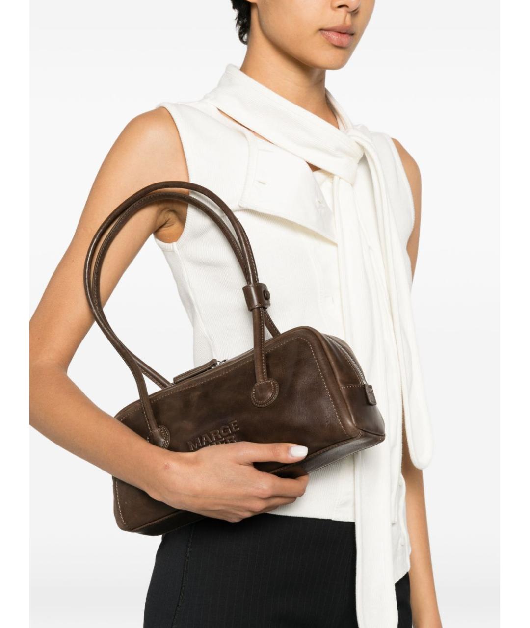 MARGESHERWOOD Коричневая кожаная сумка с короткими ручками, фото 4