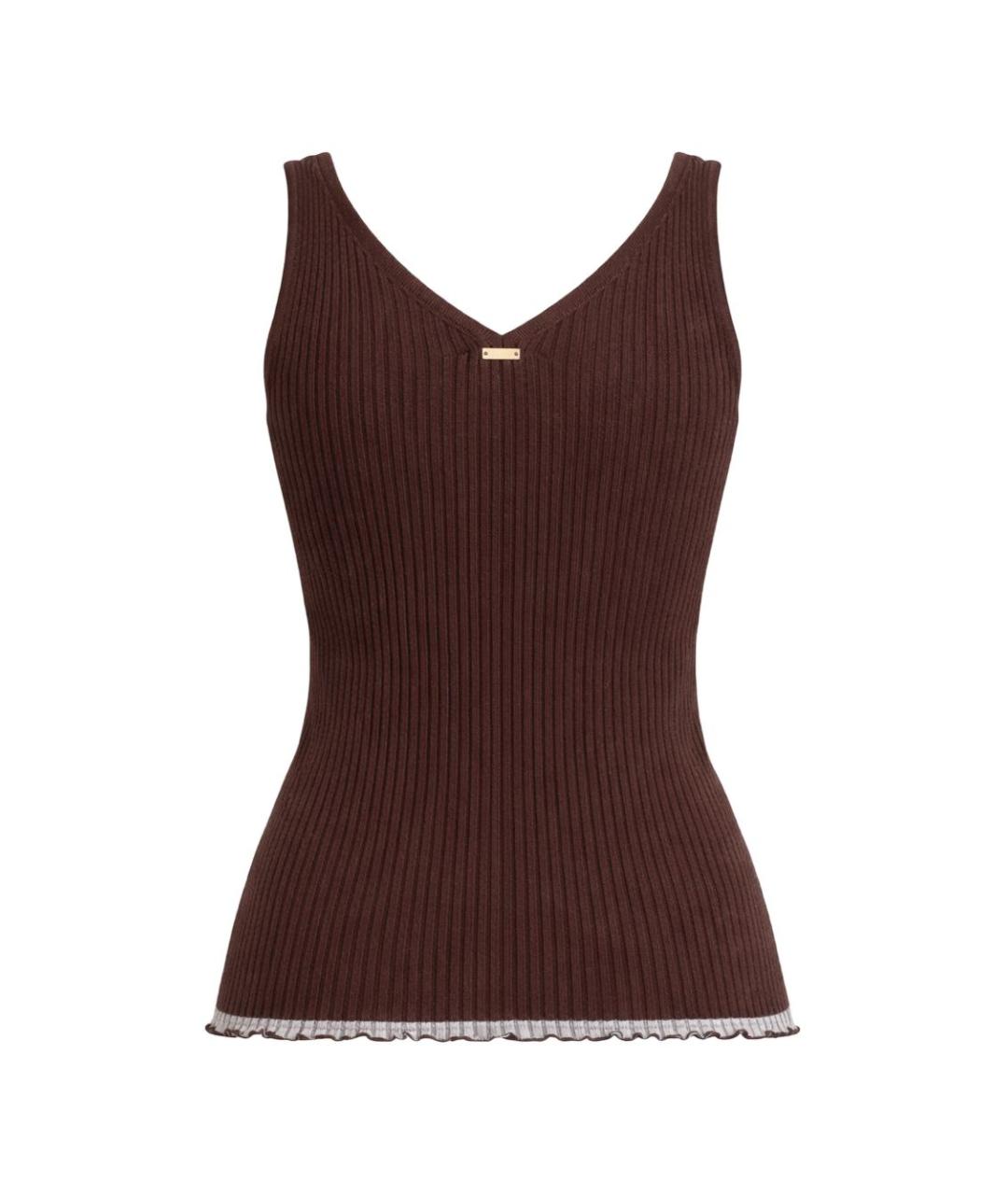 TWIN-SET Коричневая хлопковая майка, фото 2