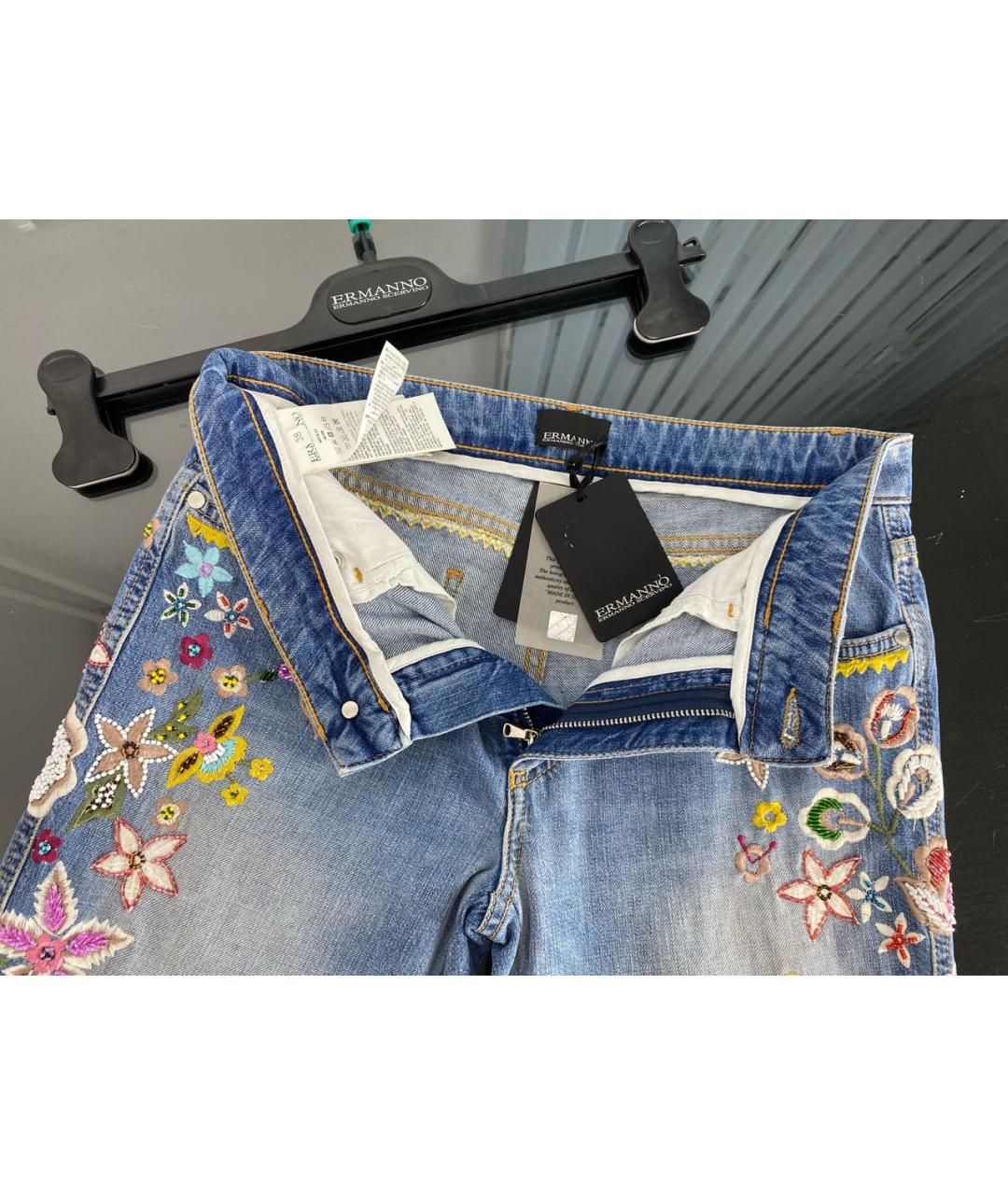 ERMANNO SCERVINO Голубые хлопковые прямые джинсы, фото 3