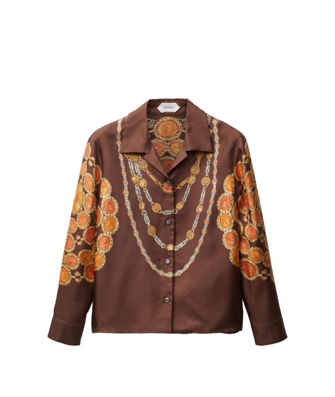 VERSACE Коричневая шелковая рубашка, фото 1