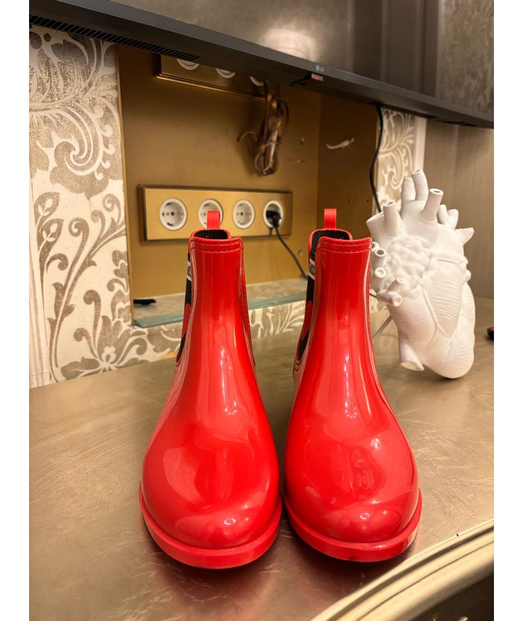 LOVE MOSCHINO Красные резиновые полусапоги, фото 3