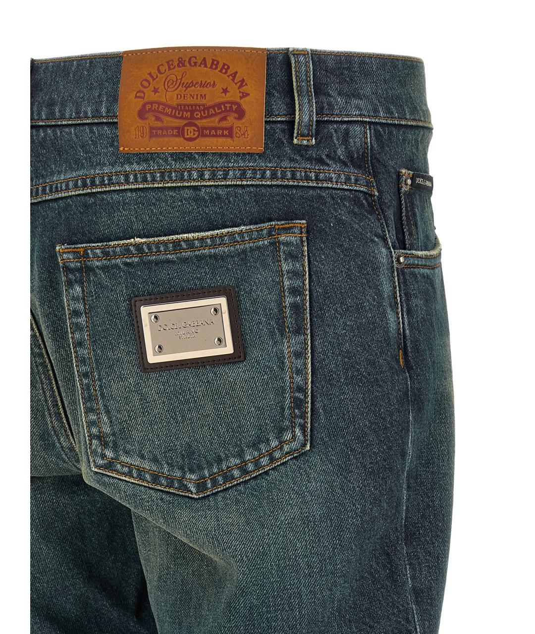 DOLCE&GABBANA Синие хлопковые прямые джинсы, фото 4