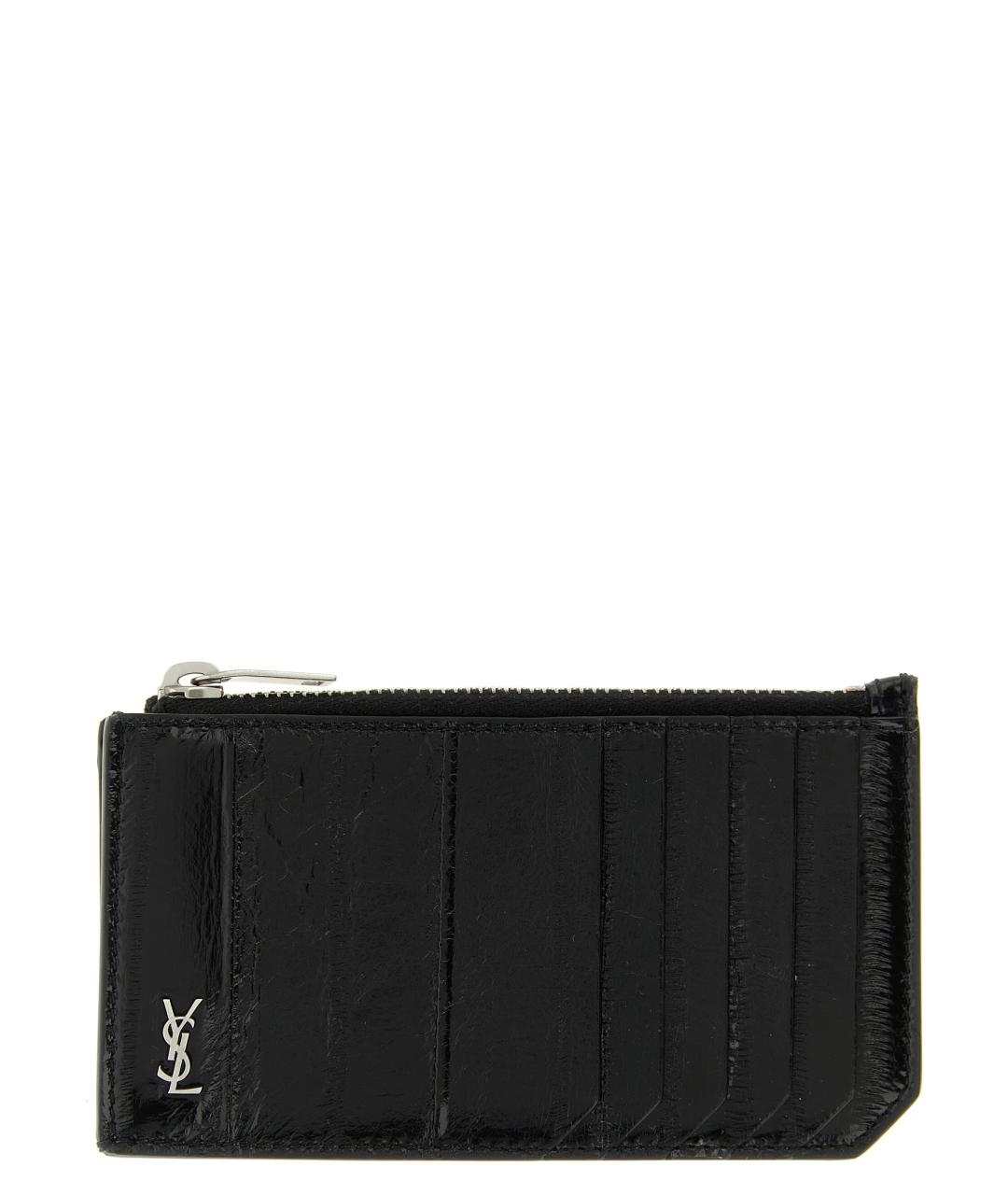 SAINT LAURENT Черный кожаный кардхолдер, фото 1