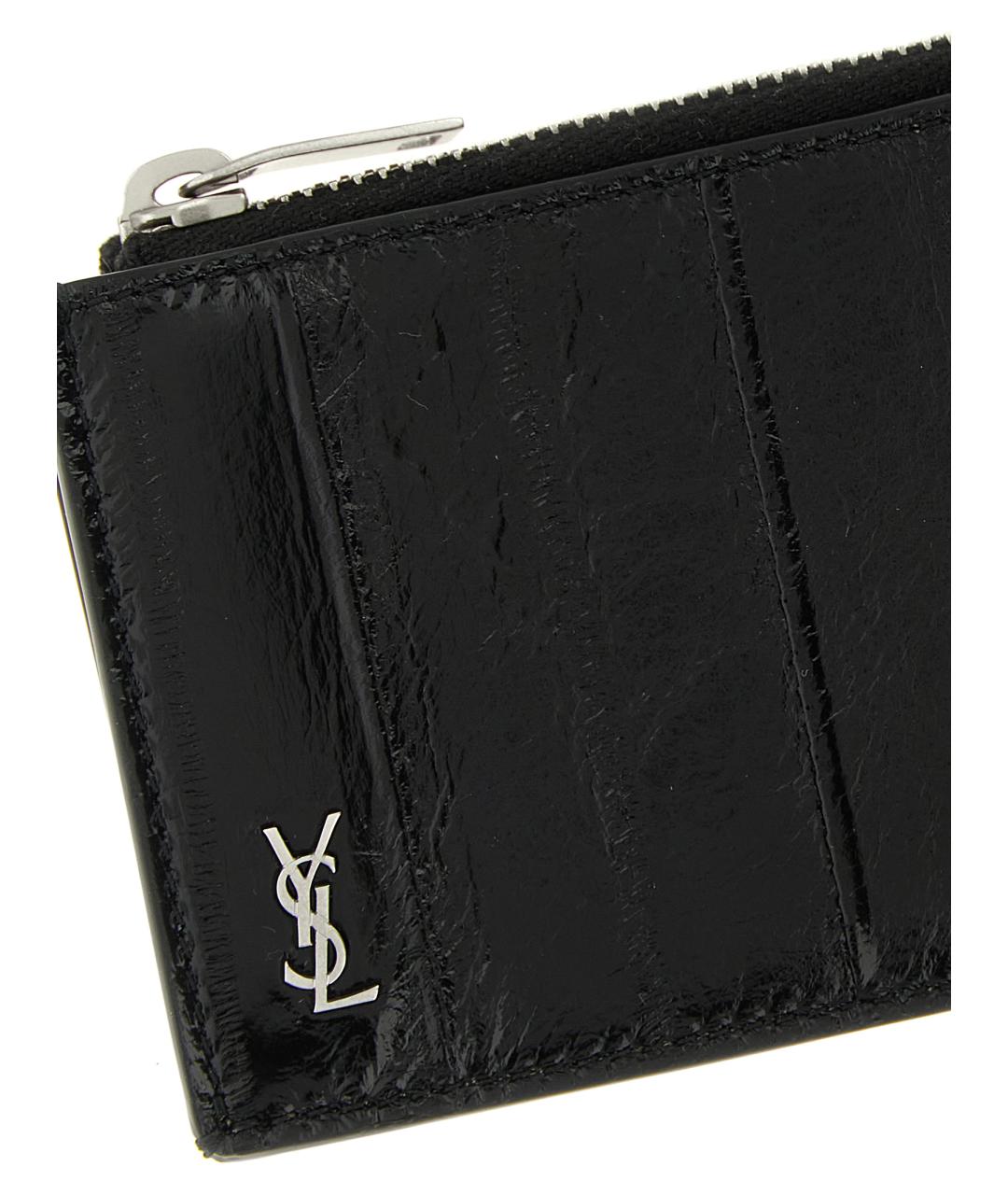 SAINT LAURENT Черный кожаный кардхолдер, фото 3