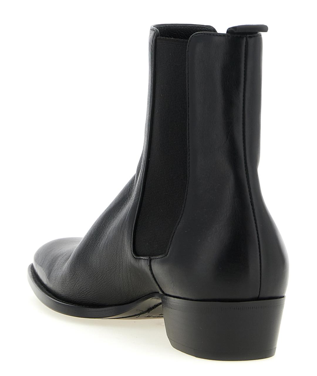SAINT LAURENT Черные кожаные высокие ботинки, фото 3