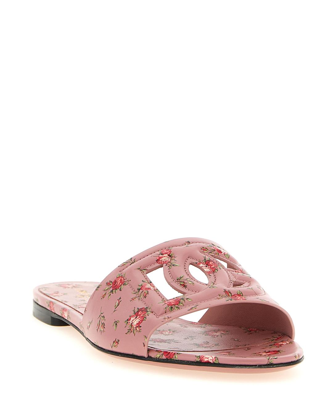 DOLCE&GABBANA Розовые кожаные шлепанцы, фото 2