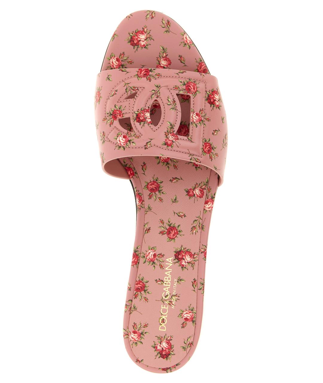 DOLCE&GABBANA Розовые кожаные шлепанцы, фото 4