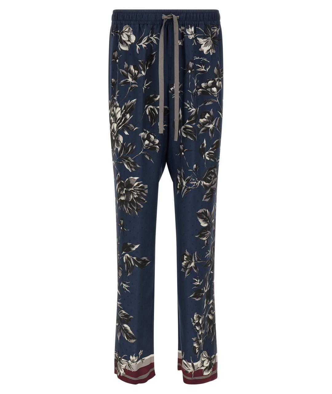 DOLCE&GABBANA Синие шелковые повседневные брюки, фото 1