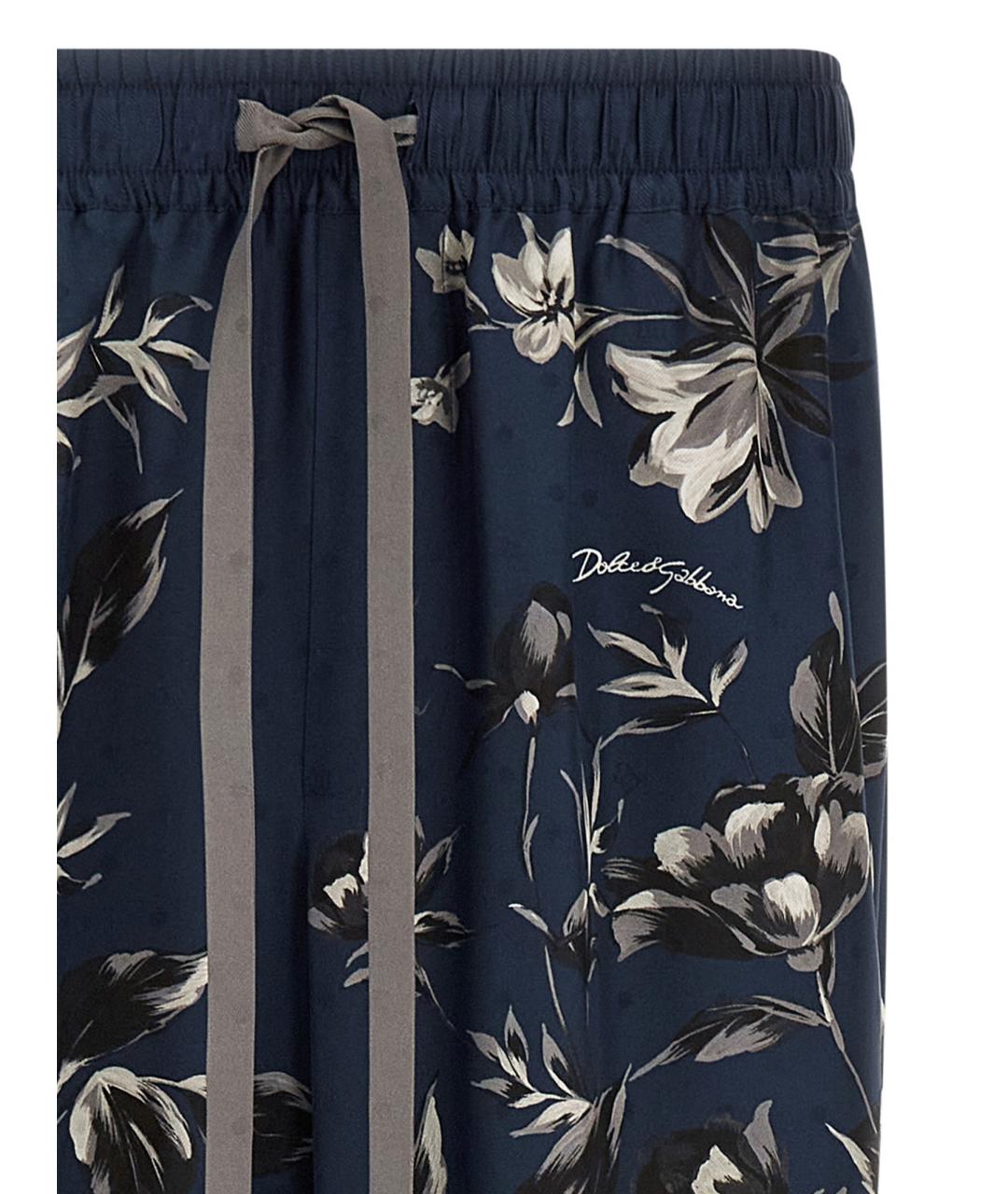 DOLCE&GABBANA Синие шелковые повседневные брюки, фото 3