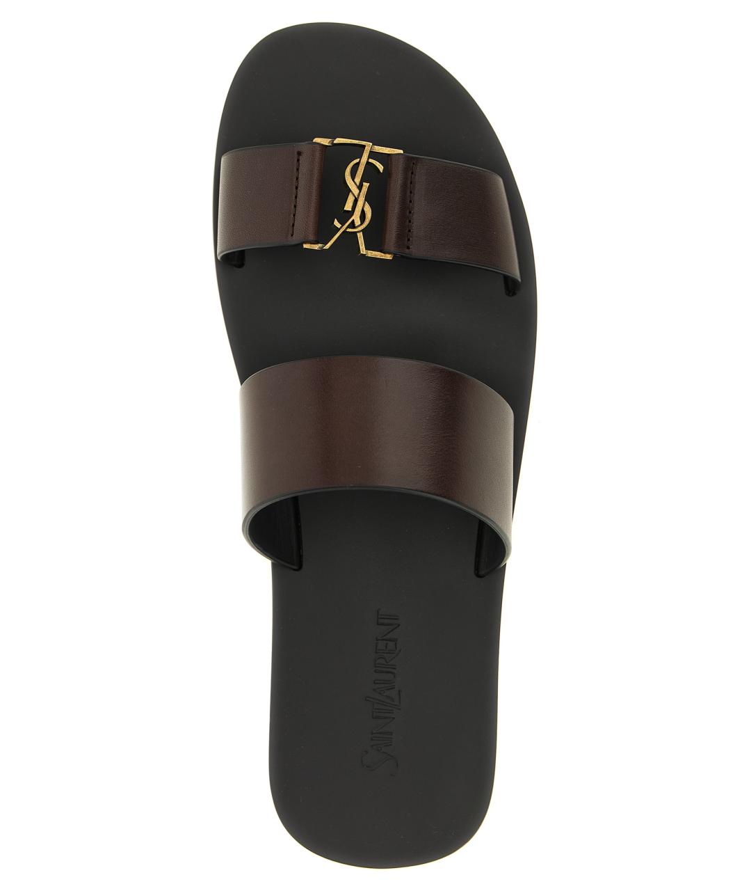 SAINT LAURENT Коричневые кожаные шлепанцы, фото 4