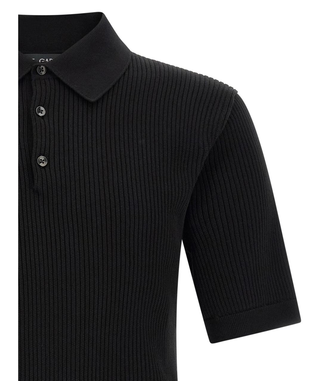 DOLCE&GABBANA Черное хлопковое поло с коротким рукавом, фото 3