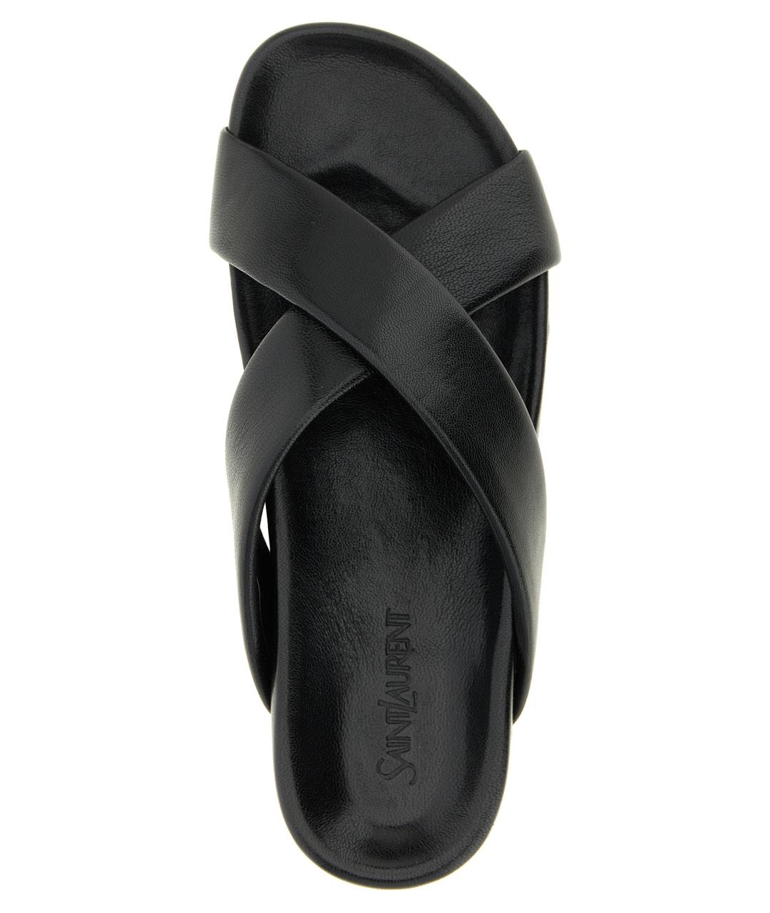 SAINT LAURENT Черные кожаные шлепанцы, фото 4