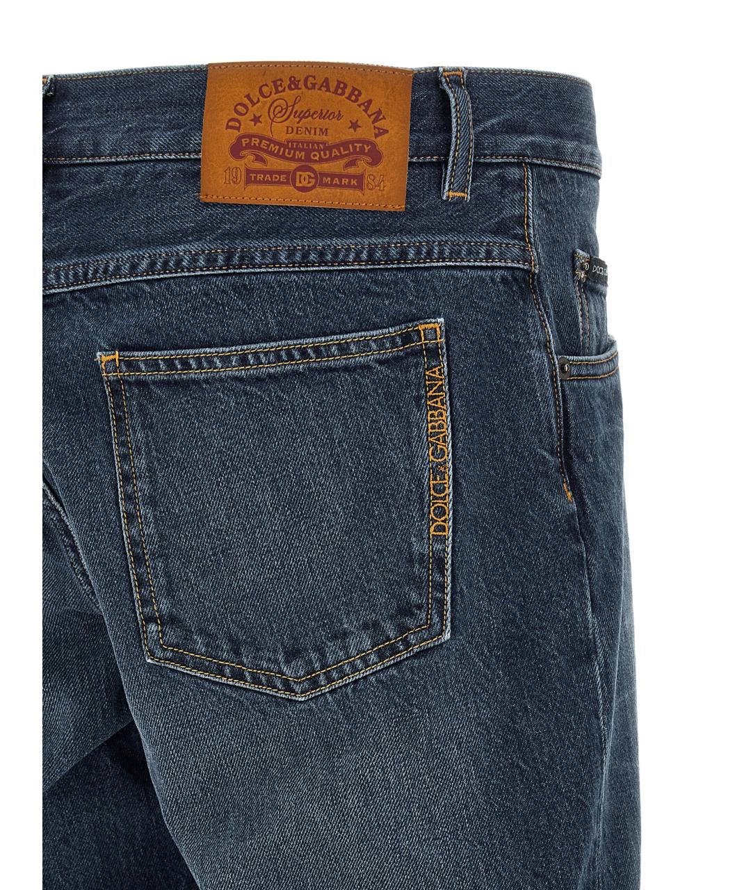 DOLCE&GABBANA Синие хлопковые прямые джинсы, фото 4