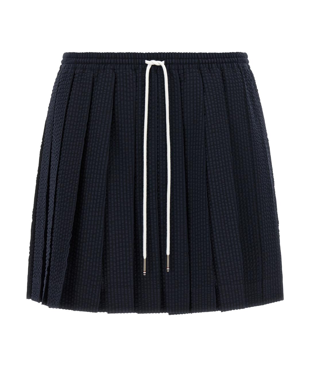 THOM BROWNE Темно-синяя шерстяная юбка мини, фото 1