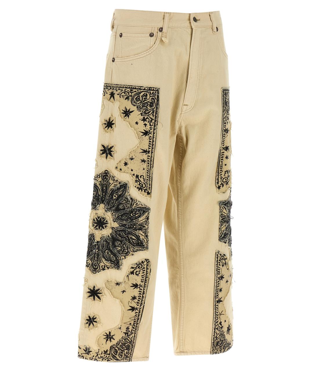 R13 Бежевые хлопковые прямые джинсы, фото 3