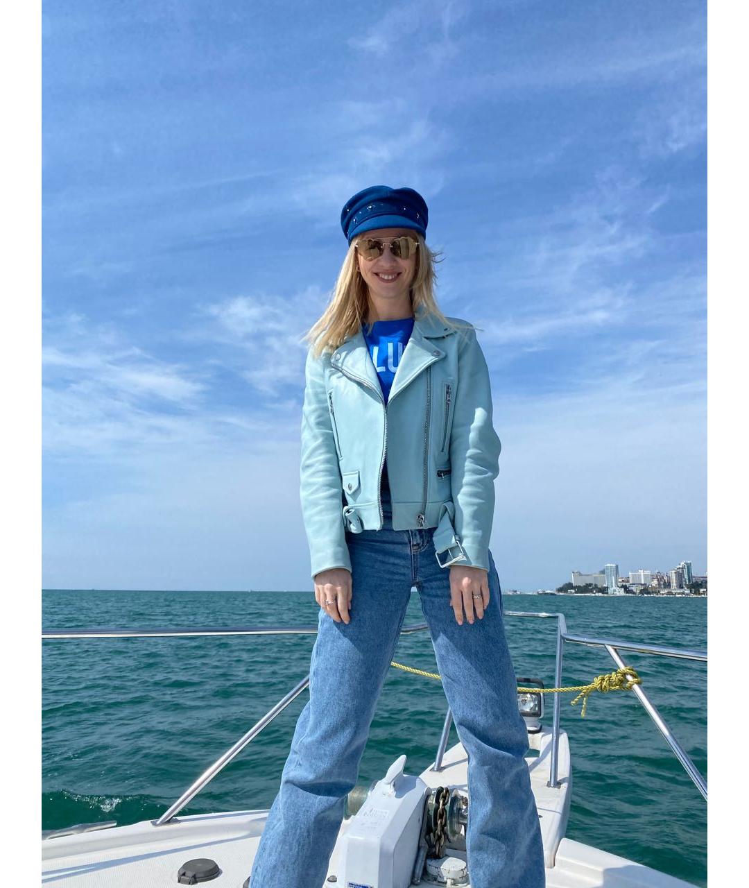 ACNE STUDIOS Голубая кожаная куртка, фото 4