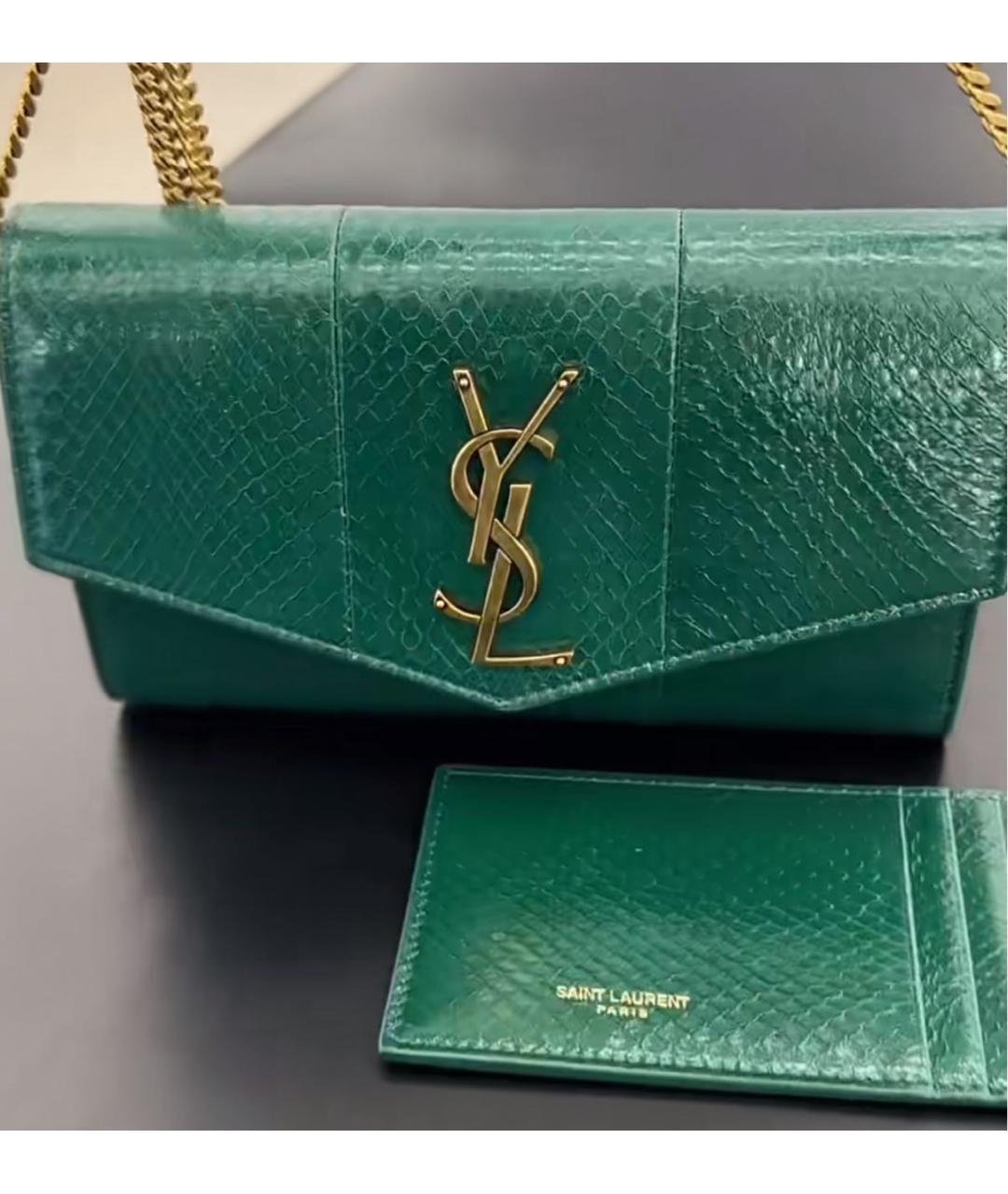 SAINT LAURENT Зеленая кожаная сумка через плечо, фото 8