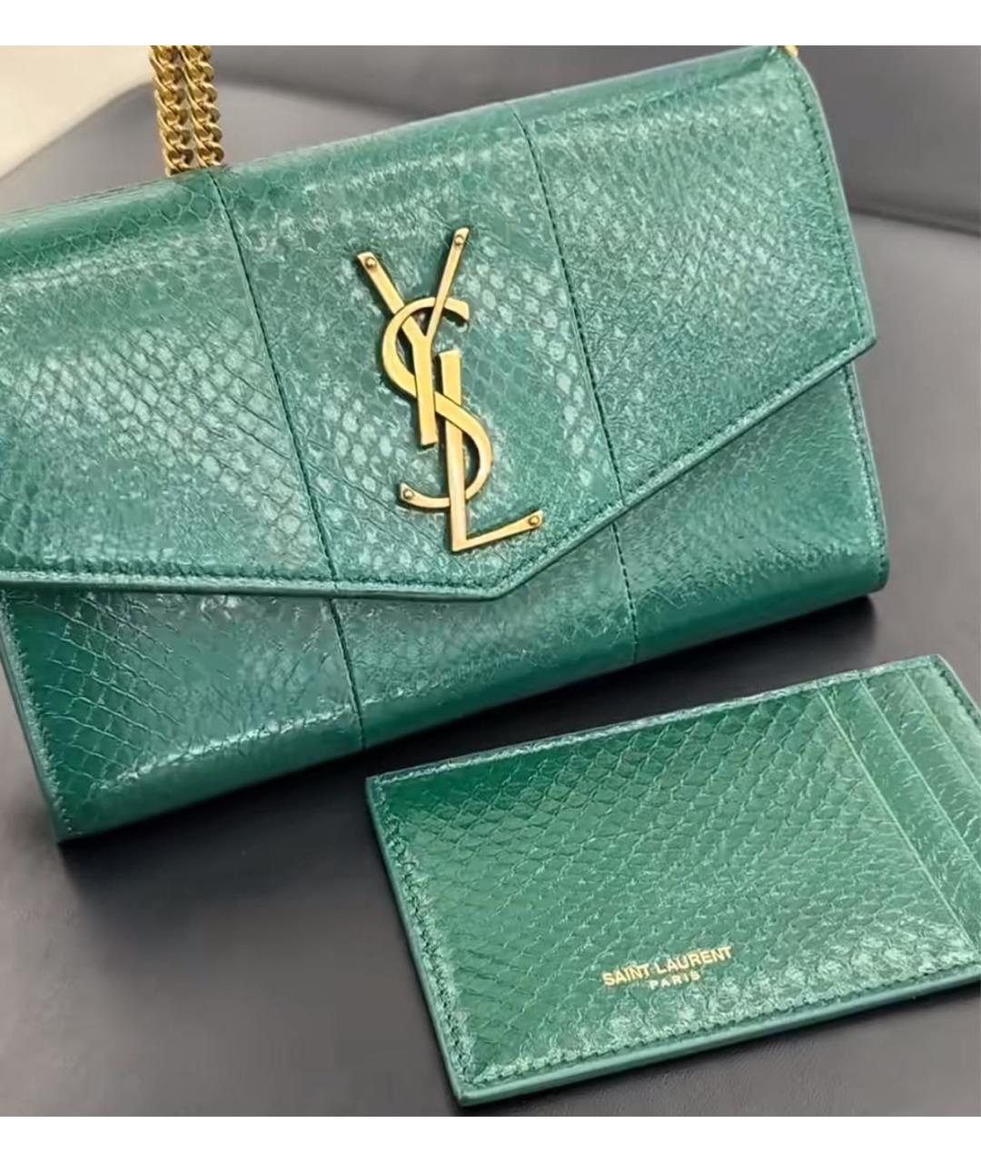 SAINT LAURENT Зеленая кожаная сумка через плечо, фото 7