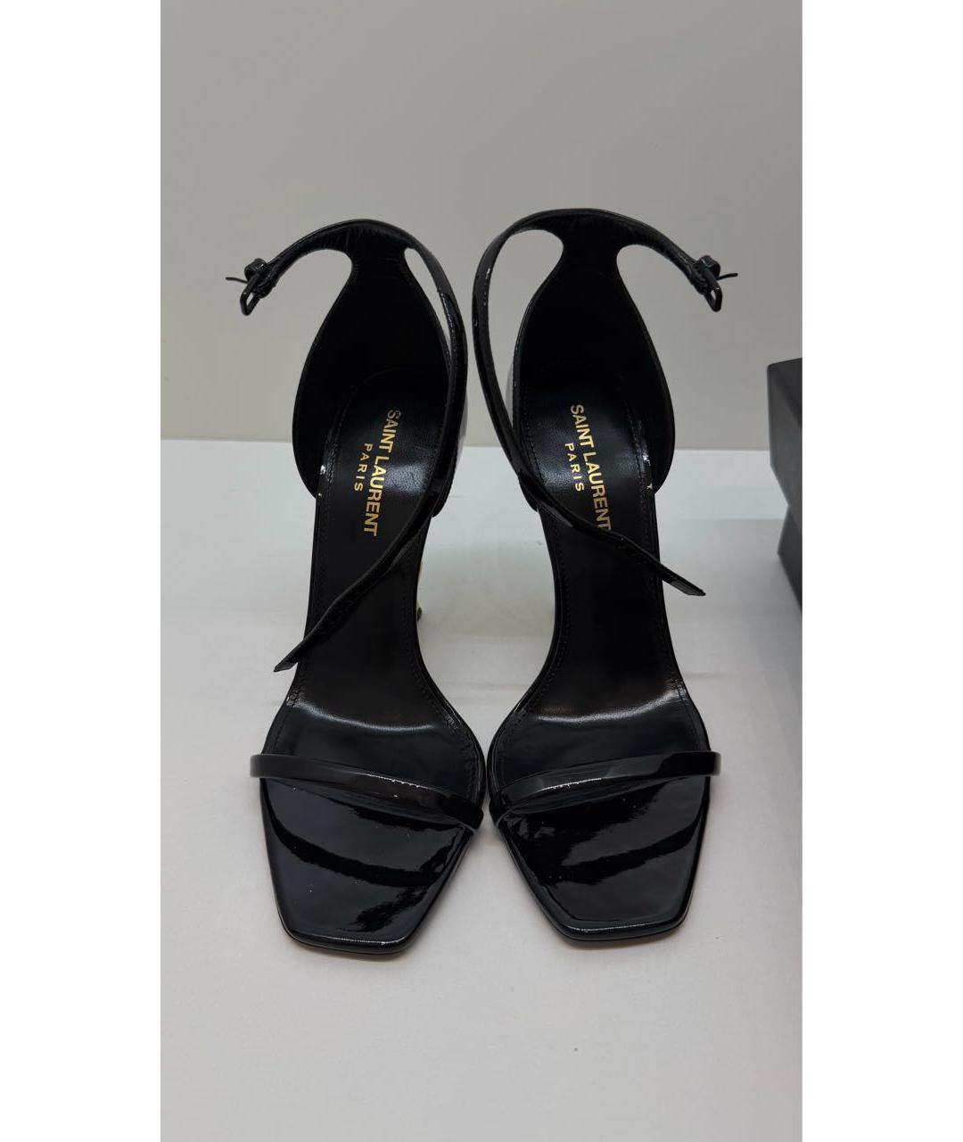 SAINT LAURENT Черные босоножки из лакированной кожи, фото 2