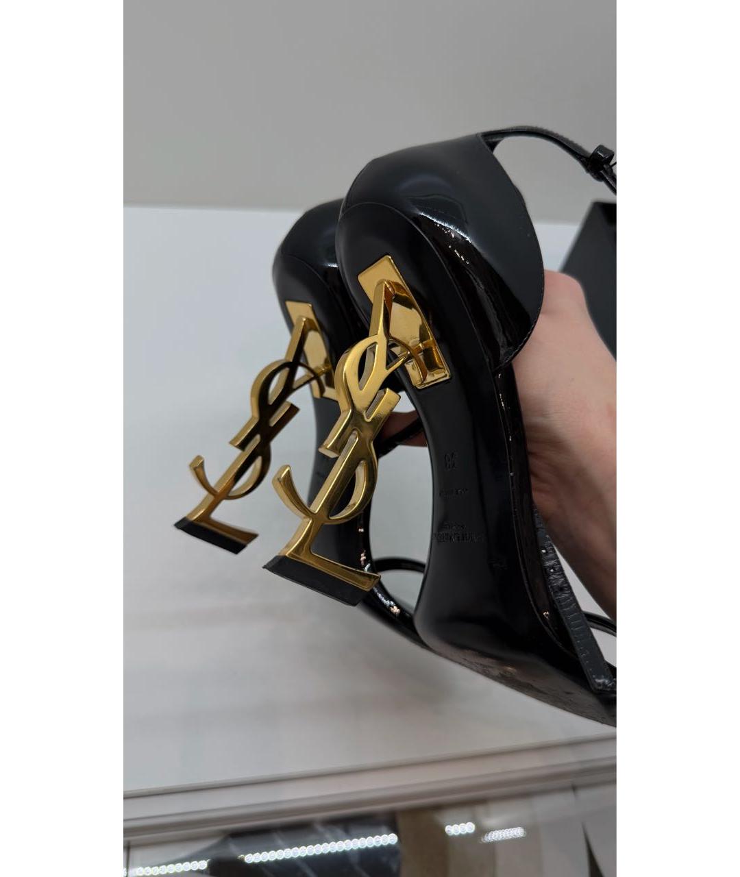 SAINT LAURENT Черные босоножки из лакированной кожи, фото 6