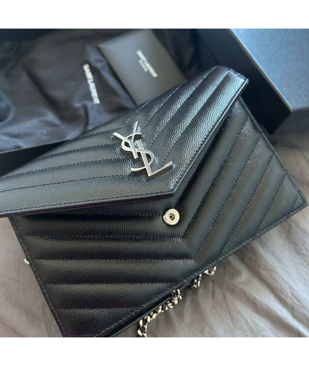SAINT LAURENT Черная кожаная сумка через плечо, фото 7