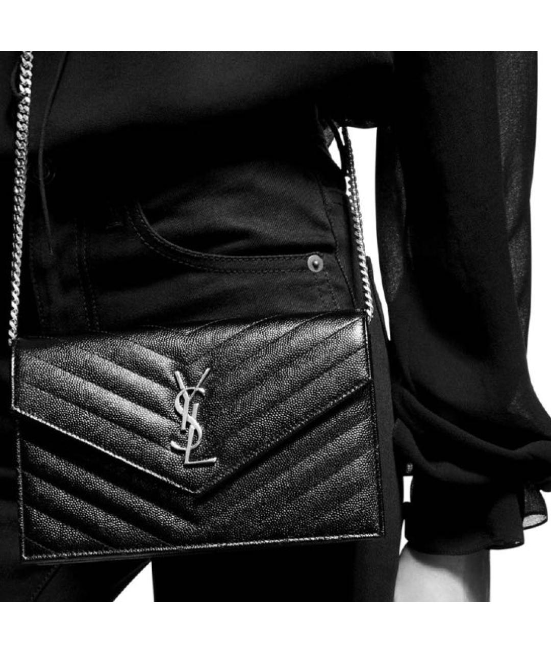 SAINT LAURENT Черная кожаная сумка через плечо, фото 5