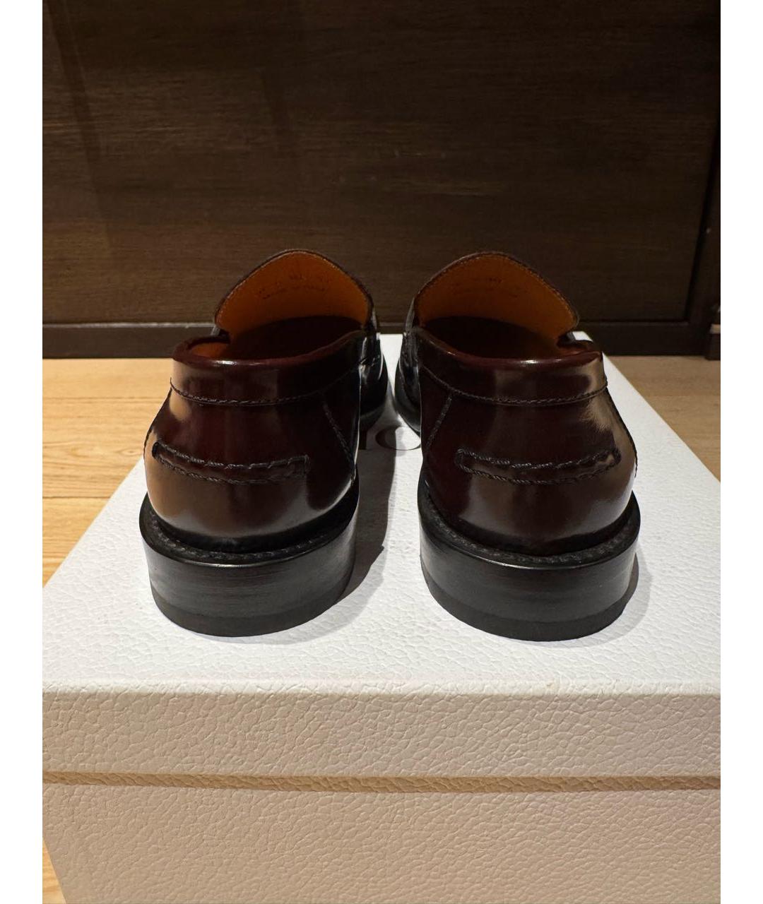 CHRISTIAN DIOR Бордовые кожаные лоферы, фото 4