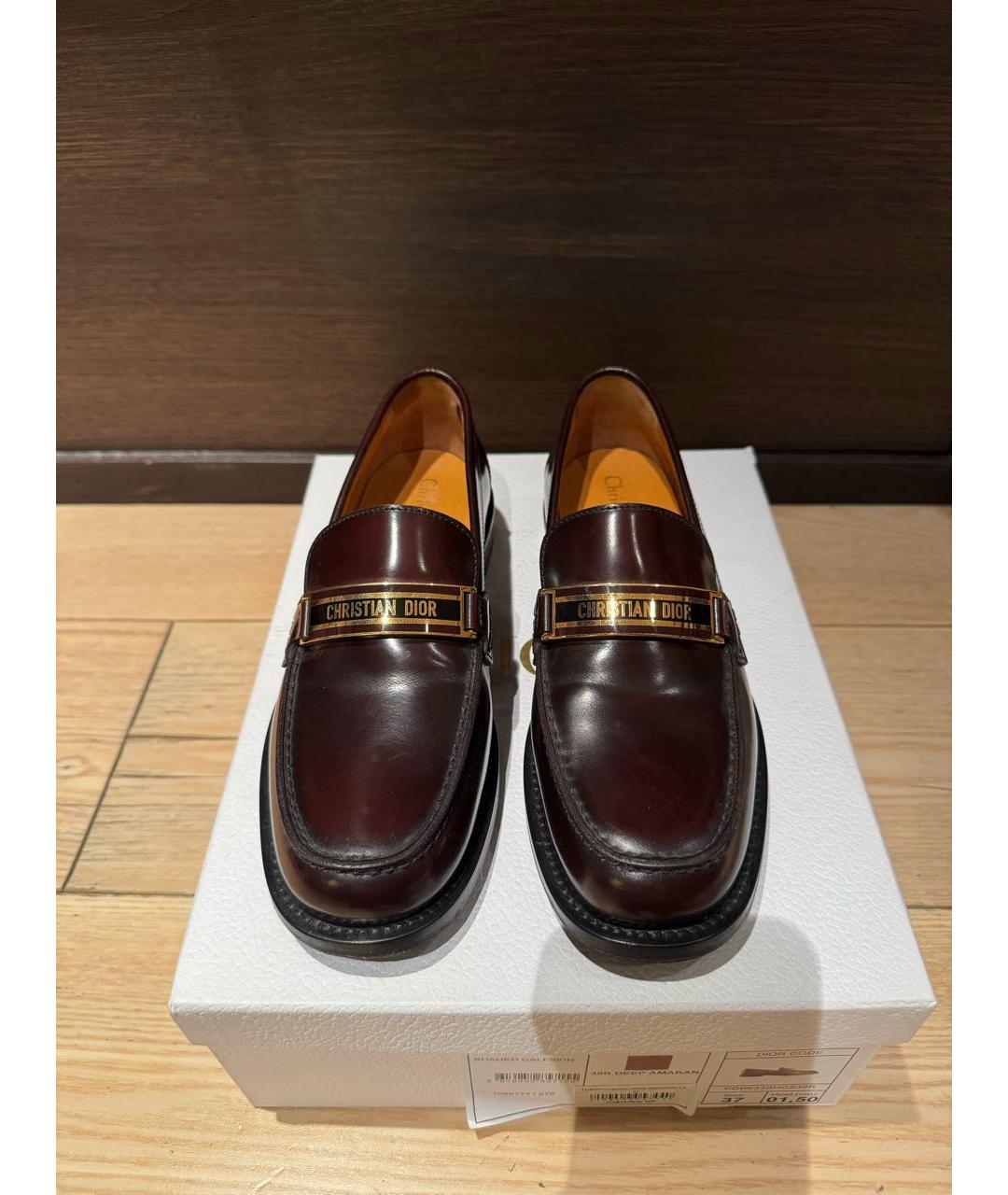 CHRISTIAN DIOR Бордовые кожаные лоферы, фото 2