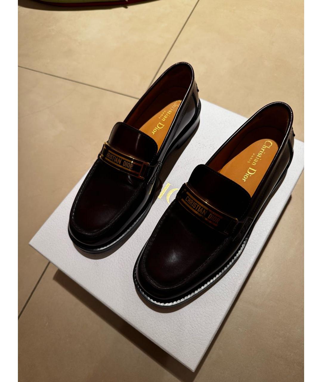 CHRISTIAN DIOR Бордовые кожаные лоферы, фото 3